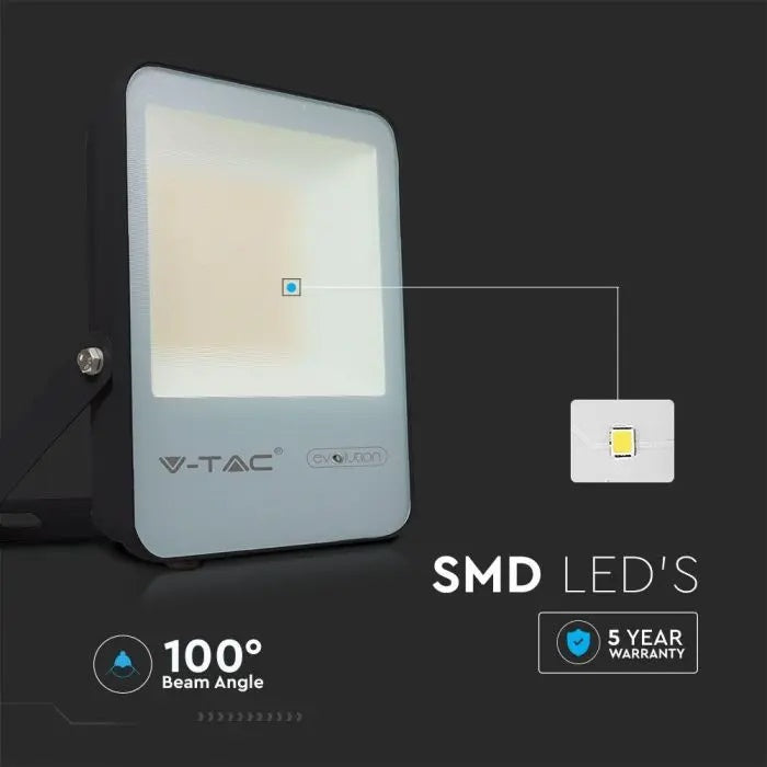Светодиодный прожектор V-TAC SAMSUNG 30W(4720Lm), IP65, гарантия 5 лет, черный с серым стеклом, холодный белый 6400K