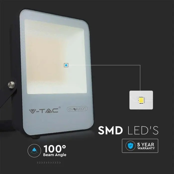 50W(7870Lm) LED-strålkastare V-TAC SAMSUNG, IP65, 5 års garanti, svart hölje med grått glas, kallvit 6400K