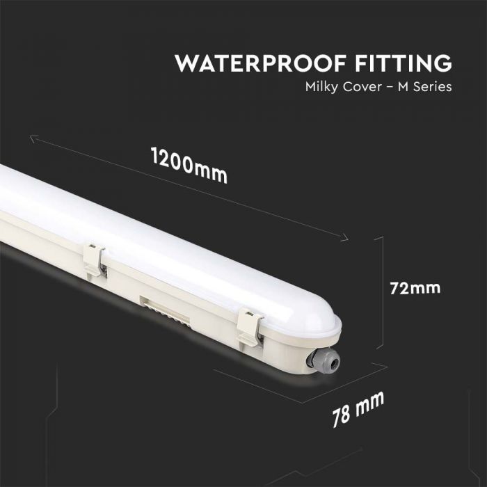 60W(7200Lm) 120Lm/W, 120cm LED Linear luminaire, IP65, V-TAC, without plug (cable connection), cold white light 6500K