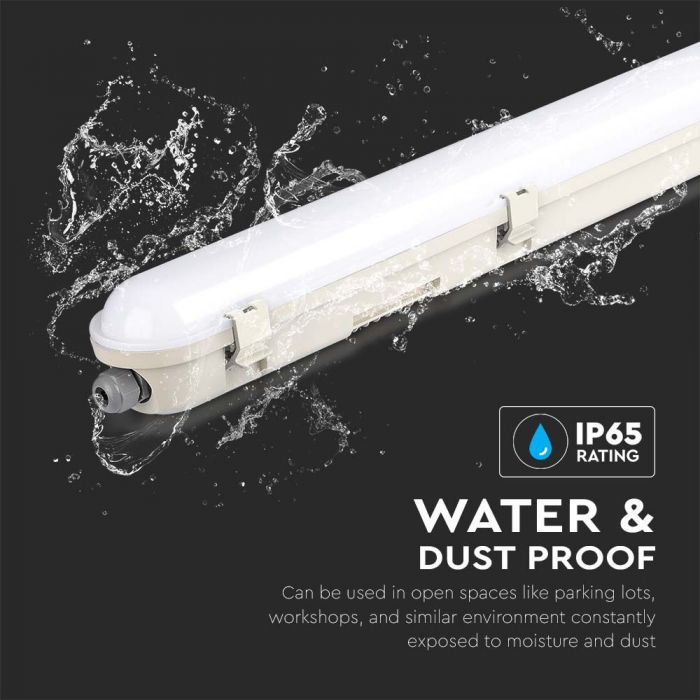 60W(7200Lm) 120Lm/W, 120cm LED Linear luminaire, IP65, V-TAC, without plug (cable connection), cold white light 6500K
