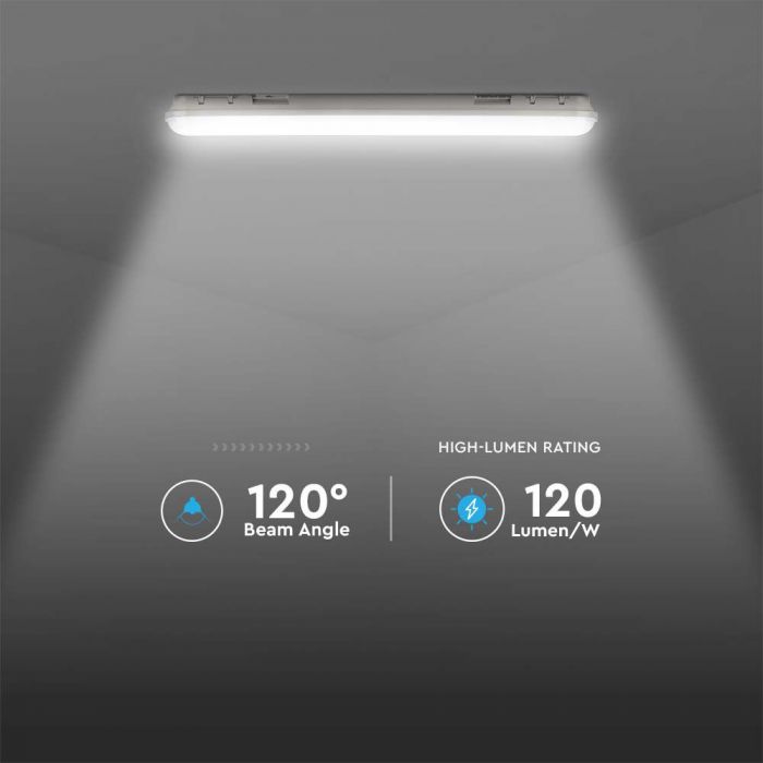 60W(7200Lm) 120Lm/W, 120cm LED Linear luminaire, IP65, V-TAC, without plug (cable connection), cold white light 6500K