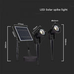 2x1,2W 12V LED-solarmatur, V-TAC, svart, IP65, varmvitt ljus 3000K