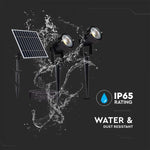 2x1,2W 12V LED-solarmatur, V-TAC, svart, IP65, varmvitt ljus 3000K