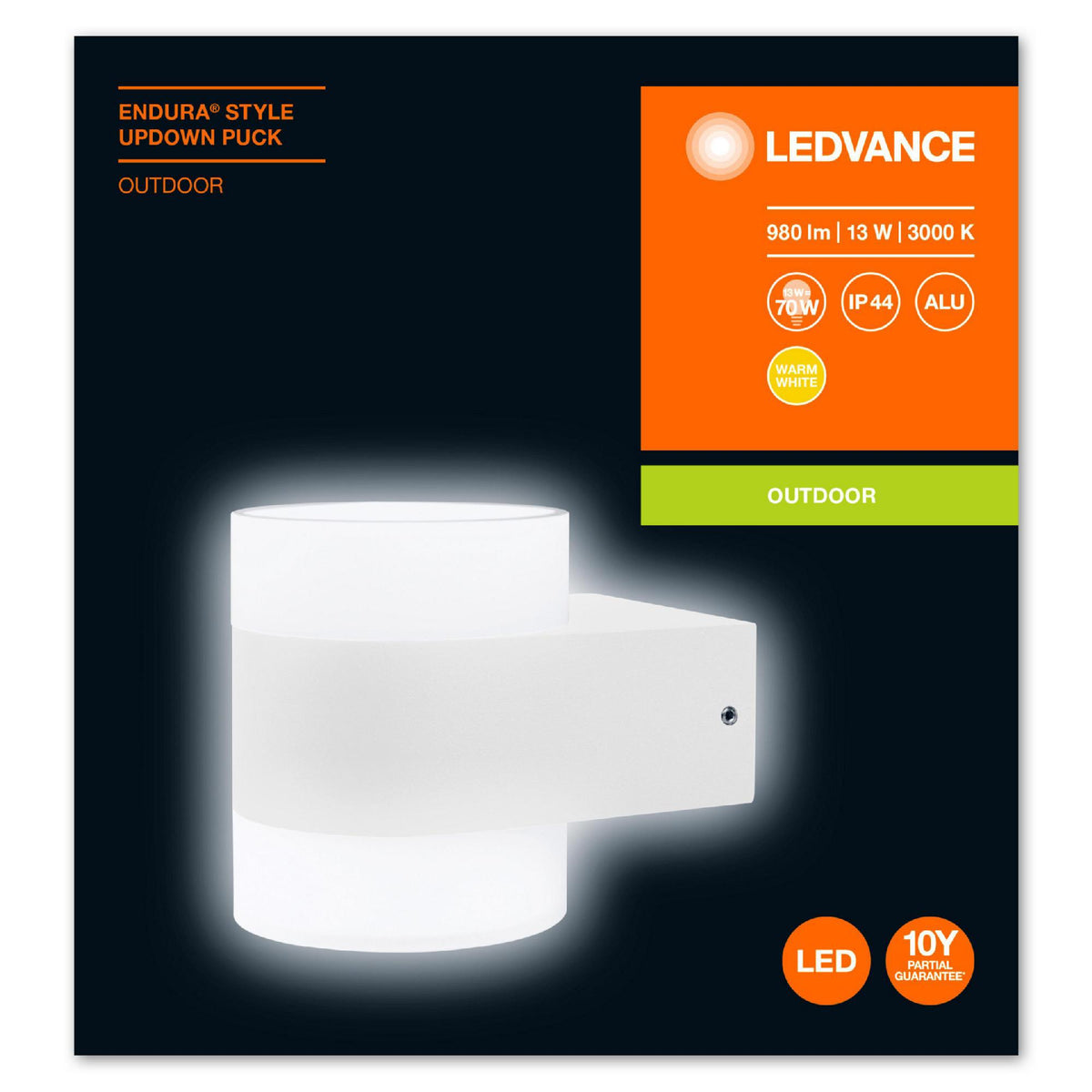12.5W (980Lm) LEDVANCE LED fassaadivalgusti, IP44, valge, 5 aastat garantiid, soe valge valgus 3000K