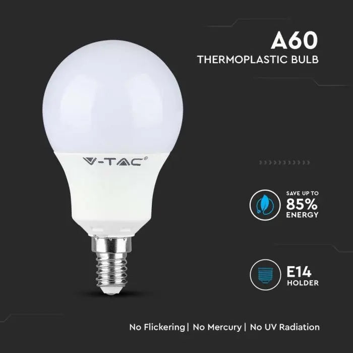 E14 8.5W(806Lm) LED Spuldze, V-TAC SAMSUNG, IP20, A60, neitrāli balta gaisma 4000K