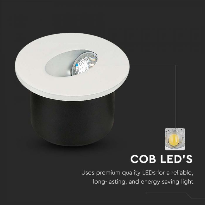 3W(270Lm) LED trepivalgusti, V-TAC, IP20, valge, ümmargune, neutraalne valge 4000K