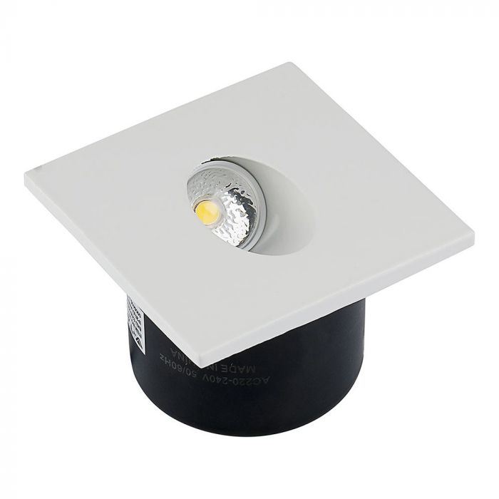 3W(270Lm) LED kāpņu gaismeklis, V-TAC, IP65, balts, kvadrāta, silti balta gaisma 3000K