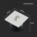 3W(270Lm) LED-trapphusarmatur, V-TAC, IP20, vit, fyrkantig, varmvitt ljus 3000K
