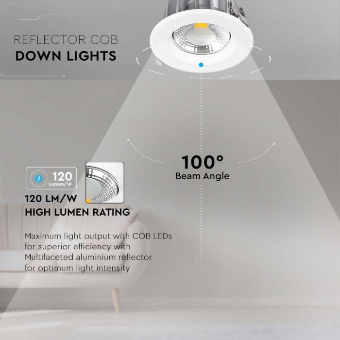 40W(4200Lm) LED COB reflektors iebūvējams griestu gaismeklis, V-TAC, IP20, apaļš, balts, auksti balta gaisma 6500K