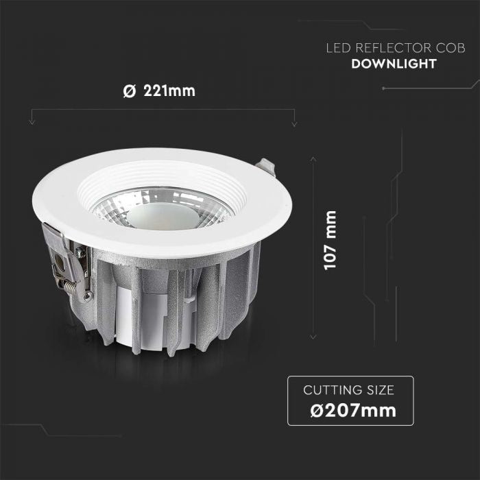 30W(3100Lm) LED COB reflektorarmatur, V-TAC SAMSUNG, 5 års garanti, IP20, kallvitt ljus 6500K