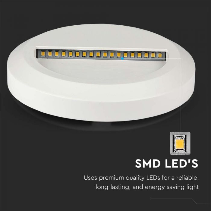 2W(80Lm) LED kāpņu gaismeklis, V-TAC, IP65, balts, apaļš, neitrāli balta gaisma 4000K