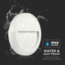 2W(80Lm) LED kāpņu gaismeklis, V-TAC, IP65, balts, apaļš, neitrāli balta gaisma 4000K