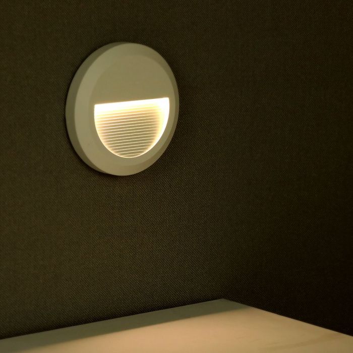 2W(80Lm) LED iebūvējams Kāpņu gaismeklis, apaļš, balts, V-TAC, IP20, silti balta gaisma 3000K