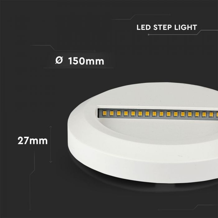 Светодиодный встраиваемый светильник для лестниц 2W(80Lm), круглый, белый, V-TAC, IP20, теплый белый свет 3000K