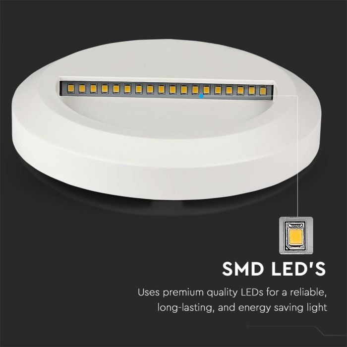 2W(80Lm) LED built-in Staircase light, round, white, V-TAC, IP20, warm white light 3000K