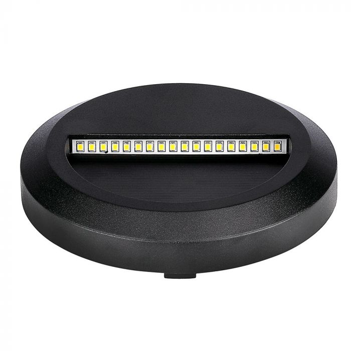 2W(80Lm) LED kāpņu gaismeklis, V-TAC, IP65, melns, apaļš, silti balta gaisma 3000K