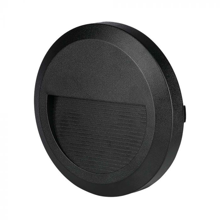 2W(80Lm) LED kāpņu gaismeklis, V-TAC, IP65, melns, apaļš, silti balta gaisma 3000K