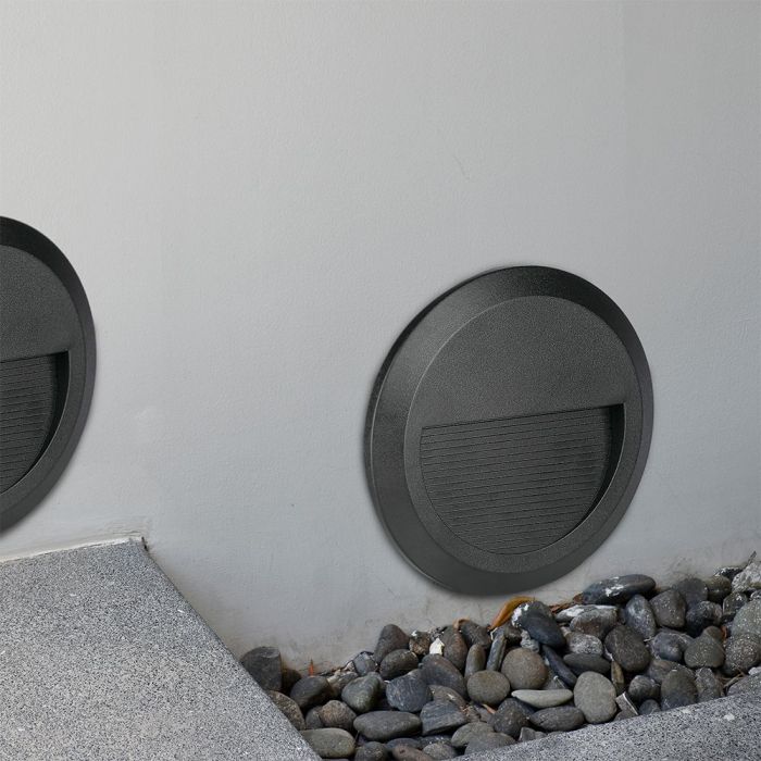 2W(80Lm) LED stair light, V-TAC, IP65, black, round, neutral white light 4000K