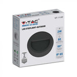 2W(80Lm) LED stair light, V-TAC, IP65, black, round, neutral white light 4000K