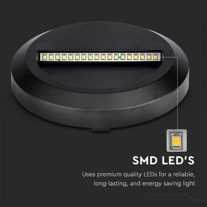 2W(80Lm) LED stair light, V-TAC, IP65, black, round, neutral white light 4000K
