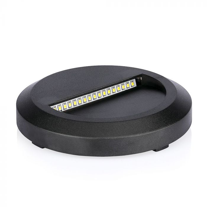 2W(80Lm) LED kāpņu gaismeklis, V-TAC, IP65, melns, apaļš, silti balta gaisma 3000K