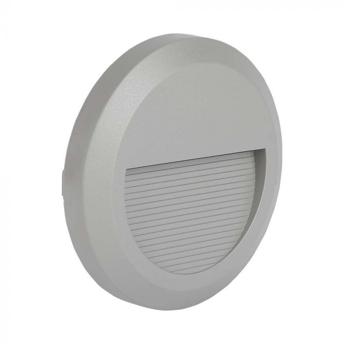 2W(80Lm) LED kāpņu gaismeklis, V-TAC, IP65, pelēks, apaļš, silti balta gaisma 3000K