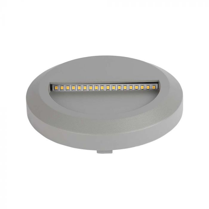 2W(80Lm) LED kāpņu gaismeklis, V-TAC, IP65, pelēks, apaļš, silti balta gaisma 3000K