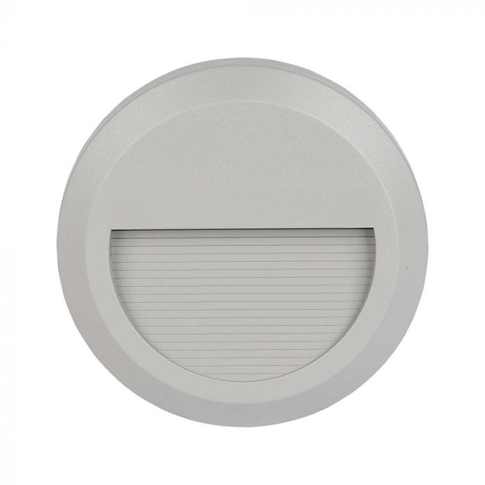 2W(80Lm) LED kāpņu gaismeklis, V-TAC, IP65, pelēks, apaļš, silti balta gaisma 3000K