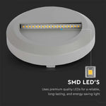 2W(80Lm) LED kāpņu gaismeklis, V-TAC, IP65, pelēks, apaļš, silti balta gaisma 3000K