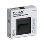 2W(80Lm) LED stair light, V-TAC, IP65, black, square, neutral white light 4000K