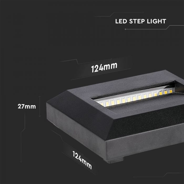 2W(80Lm) LED stair light, V-TAC, IP65, black, square, neutral white light 4000K