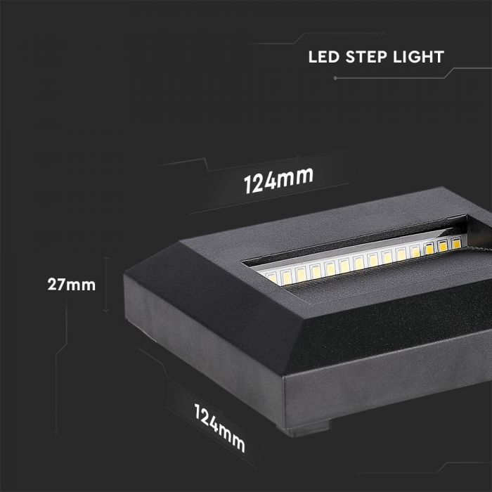 2W(80Lm) LED trepivalgusti, V-TAC, IP65, must, kandiline, soe valge valgus 3000K