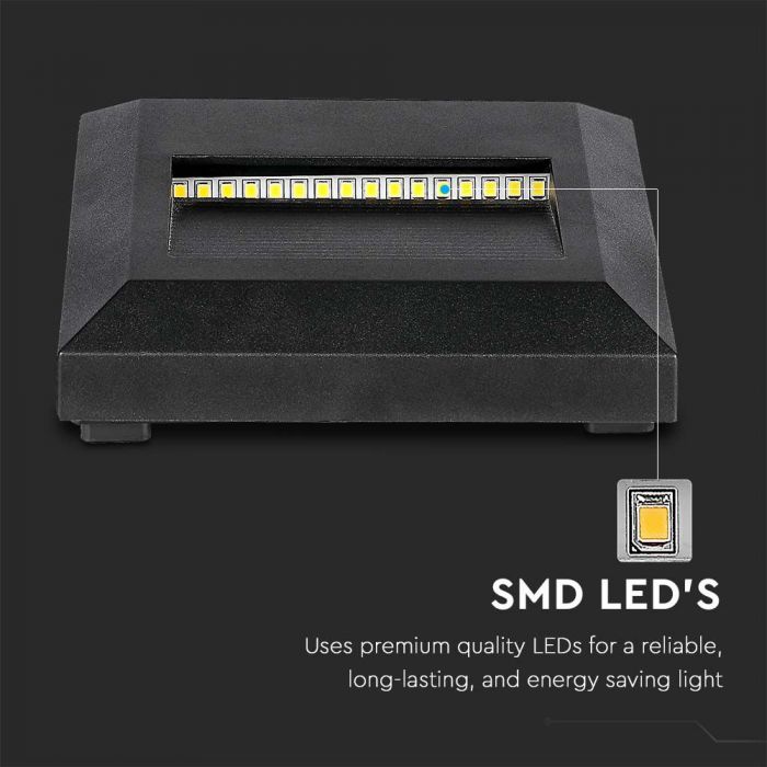 2W(80Lm) LED stair light, V-TAC, IP65, black, square, neutral white light 4000K
