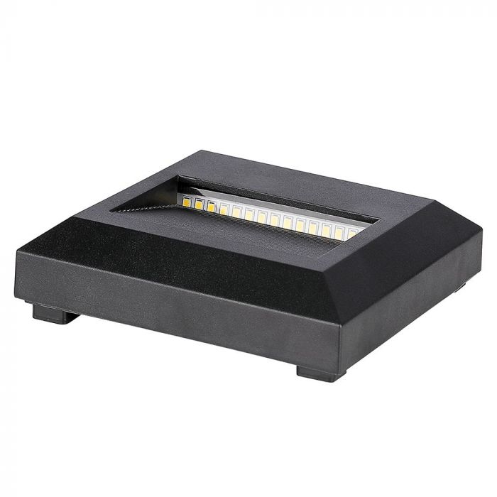 2W(80Lm) LED trepivalgusti, V-TAC, IP65, must, kandiline, soe valge valgus 3000K