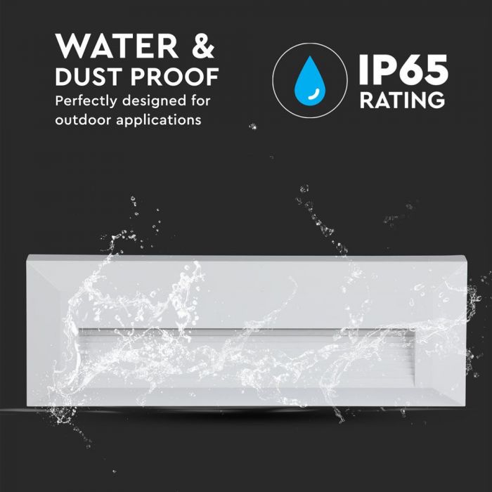 3W(110Lm) LED kāpņu gaismeklis, V-TAC, IP65, balts, kvadrāta, neitrāli balta gaisma 4000K