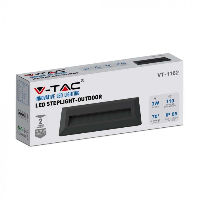 3W(110Lm) LED trepivalgusti, V-TAC, IP65, must, kandiline, neutraalne valge 4000K