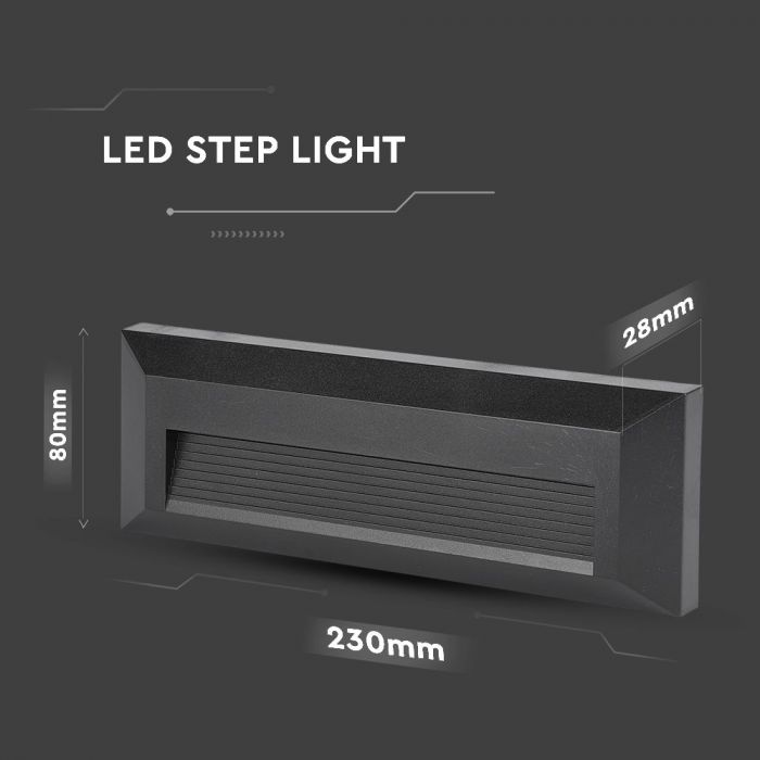 3W(110Lm) LED trepivalgusti, V-TAC, IP65, must, kandiline, neutraalne valge 4000K