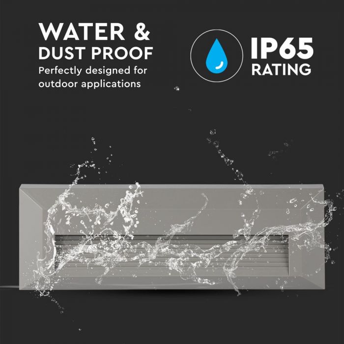 3W(110Lm) LED kāpņu gaismeklis, V-TAC, IP65, pelēks, kvadrāta, silti balta gaisma 3000K