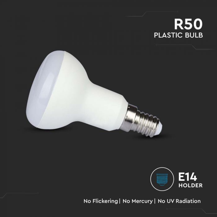 E14 4.8W(470Lm) LED Spuldze, V-TAC SAMSUNG, garantija 5 gadi, R50, IP20, silti balta gaisma 3000K