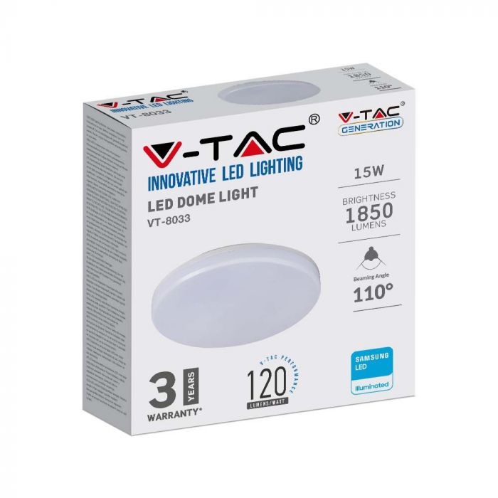 15W(1850Lm) LED Panel surface plaster round, V-TAC SAMSUNG, IP44, warranty 3 years, warm white light 3000K, complete with power supply unit