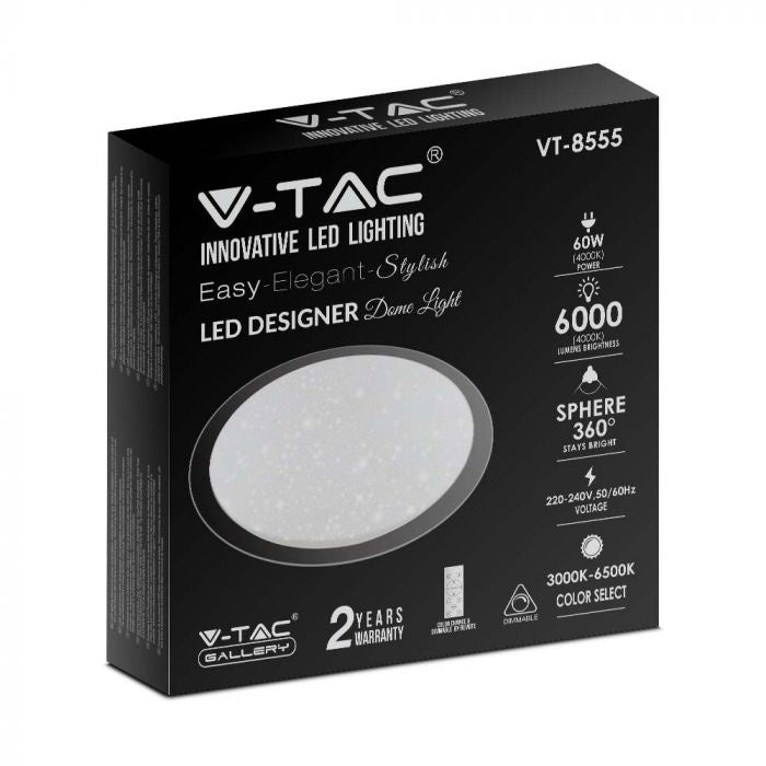 SUPERACTION_60W(6000Lm) LED V-TAC design rund kupolarmatur med fjärrkontroll, IP20, vit, stjärnformad, dimbar, 3/1