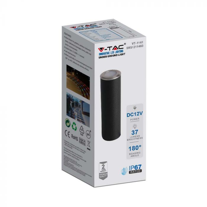 1W(37Lm) 12V LED-trädgårdsarmatur, IP67, V-TAC, silver, varmvitt ljus 3000K