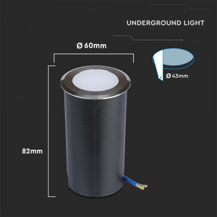 1W(51Lm) 12V LED dārza gaismeklis, IP67, V-TAC, sudraba, auksti balta gaisma 6400K