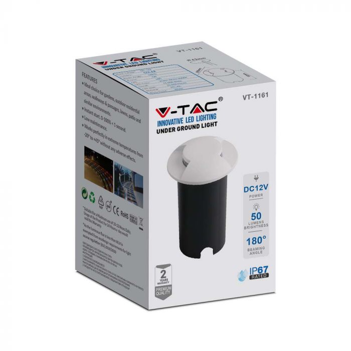 1W(50Lm) 12V LED aialamp, IP67, V-TAC, valge, jaheda valge 6400K
