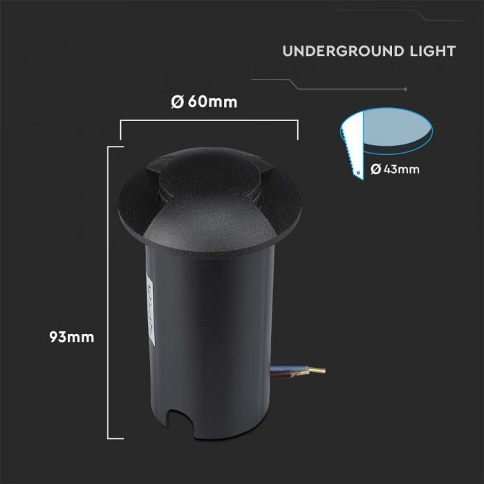 1W(50Lm) 12V LED-trädgårdsarmatur, IP67, V-TAC, svart, varmvitt ljus 3000K