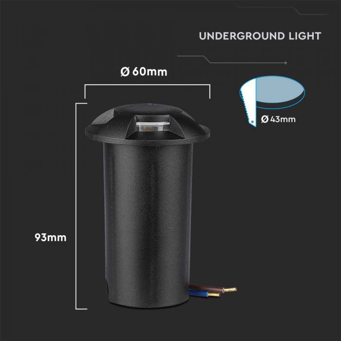1W(50Lm) 12V LED-trädgårdslampa, IP67, V-TAC, svart, kallvit 6400K