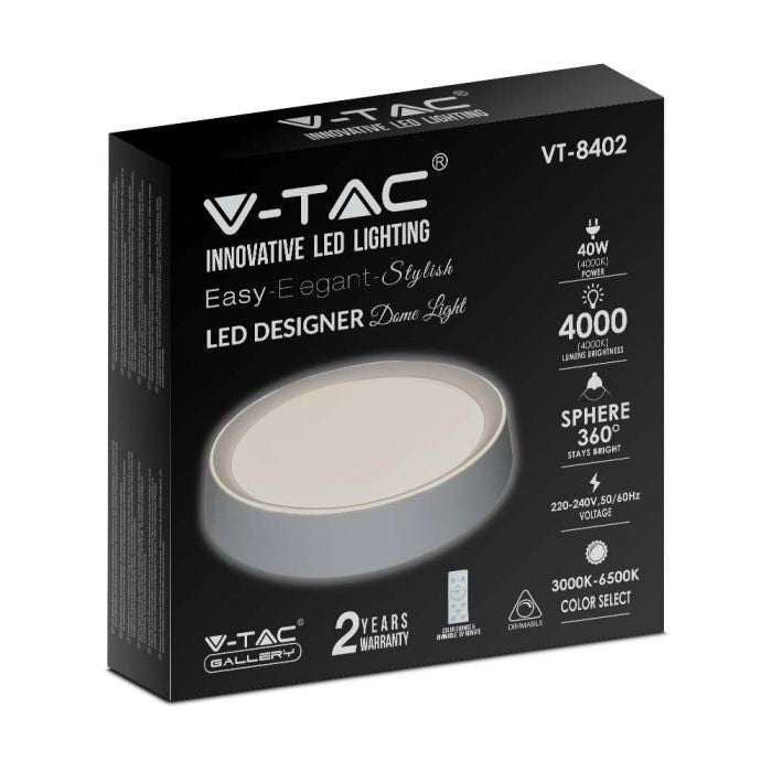 Круглый купольный светильник 40W(4000Lm) LED V-TAC с дистанционным управлением, IP20, белый, диммируемый, 3/1