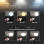 40W(4000Lm) LED V-TAC design rund kupolarmatur med fjärrkontroll, IP20, vit, dimbar, 3/1