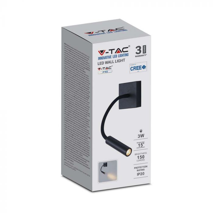 3W(150Lm) LED COB CREE väggarmatur, V-TAC, 3 års garanti, IP20, varmvitt ljus 3000K