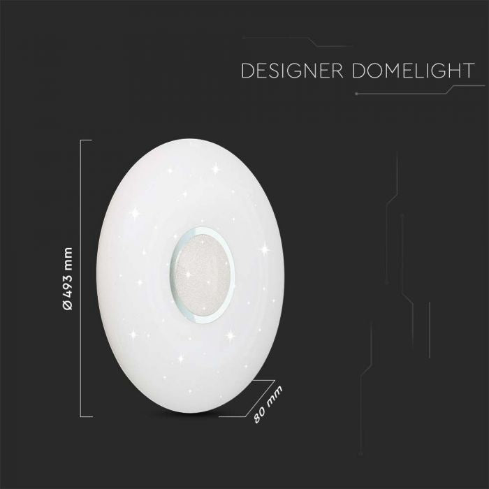 60W(6000Lm) LED V-TAC design rund kupolarmatur med fjärrkontroll, IP20, vit, dimbar, 3/1